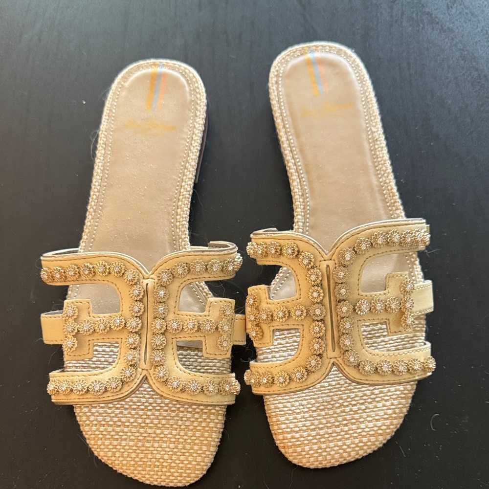 Sam Edelman Elegant Gold/Cream Embellished Women's Slide Sandals
